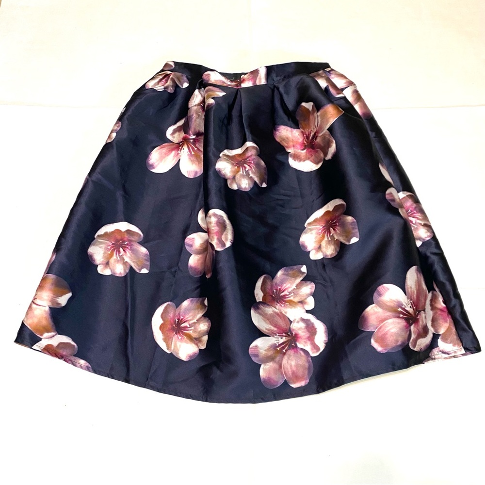Chicwish Navy Floral A-Line Skirt